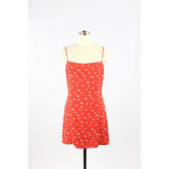 Aritzia WILFRED 90's Classic Red Floral Crepe Square Neck Mini Dress, Size 6 - Picture 1 of 13